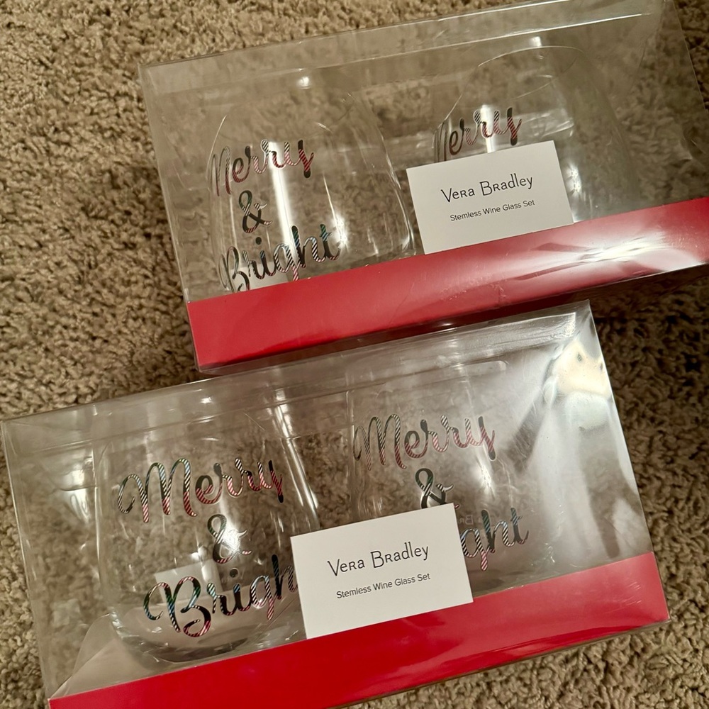 🎁 NWT Vera Bradley stemless wine glasses (4 total glasses, 2 sets of 2)